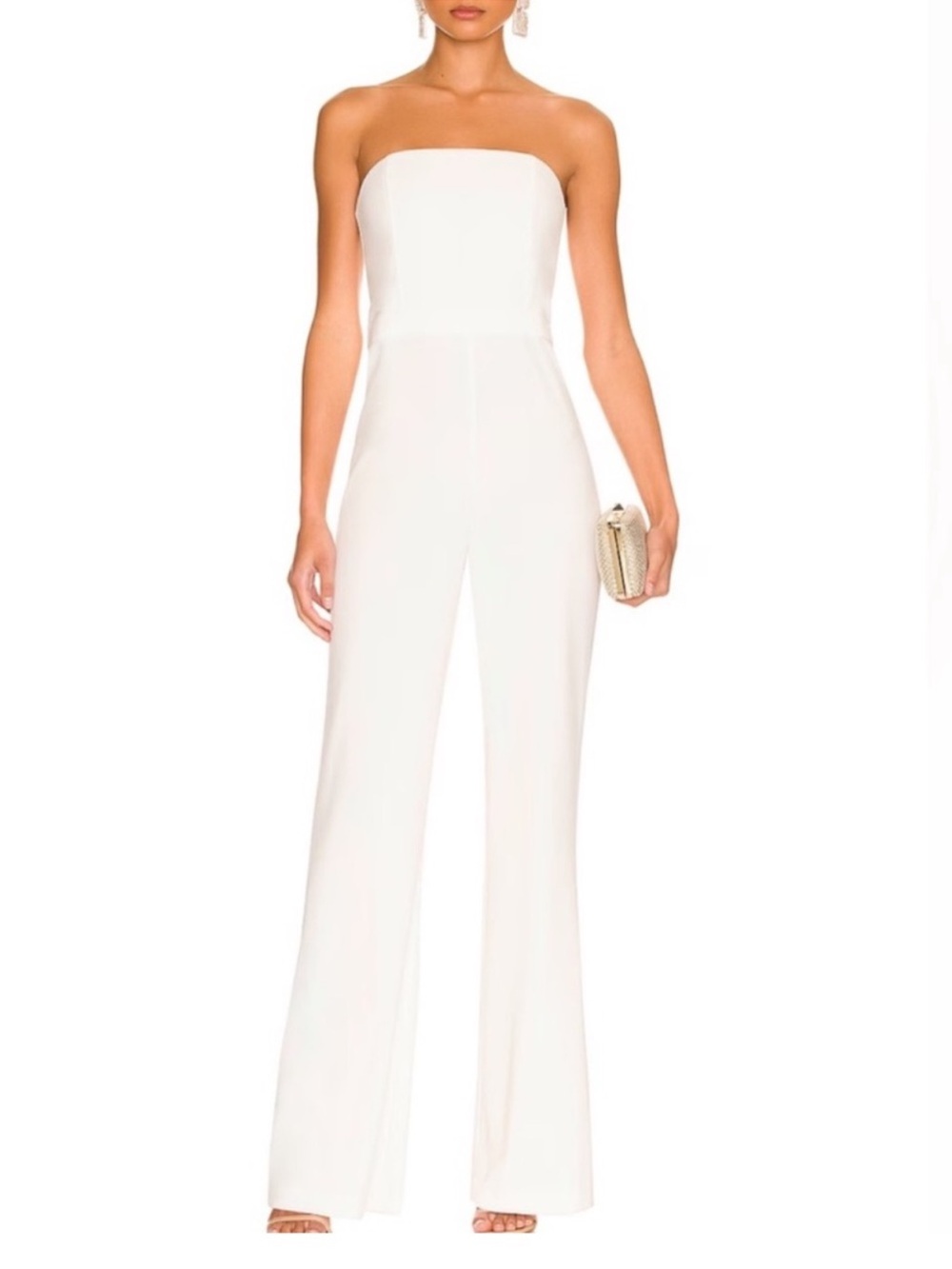 Alice + Olivia Lavera Strapless Wide-Leg Jumpsuit in Off White Size 4
